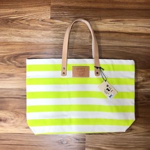 Will Leather Goods lime striped canvas tote